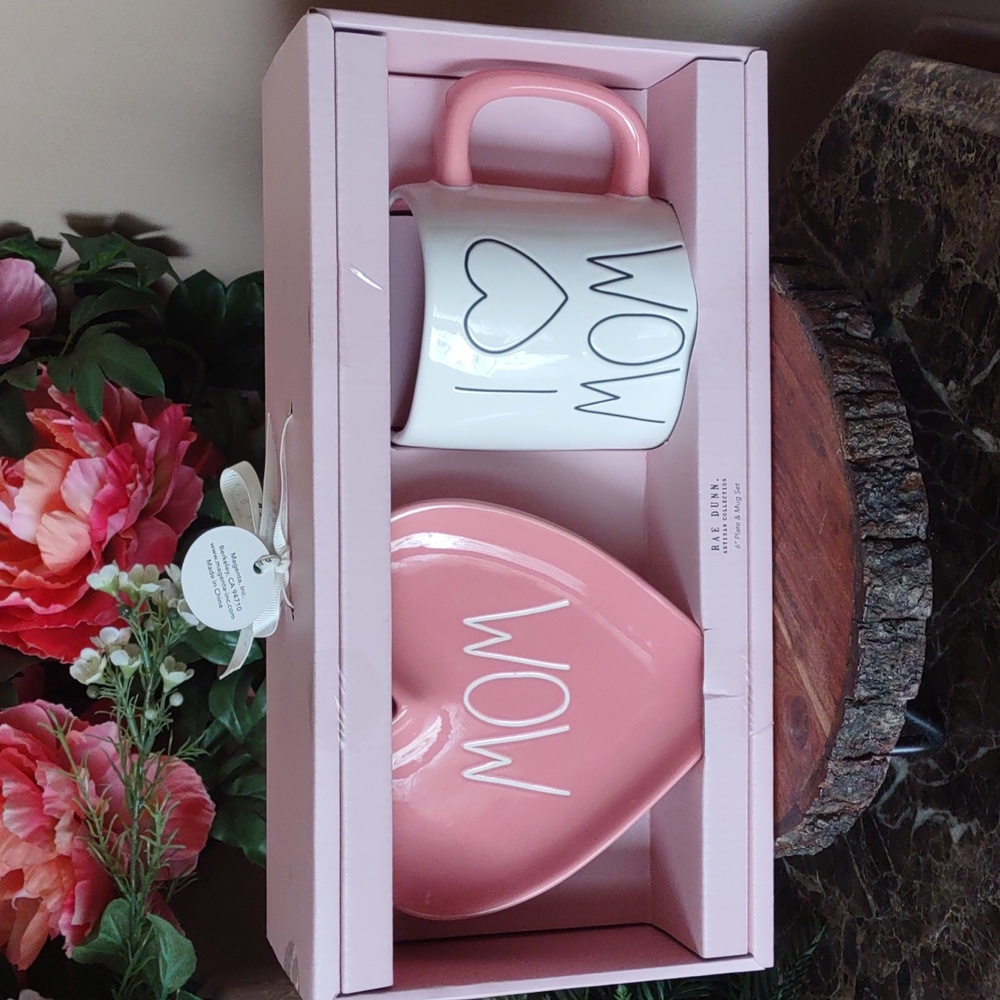 Rae Dunn I Love Mom Mug and Heart Shaped Plate Gift Set